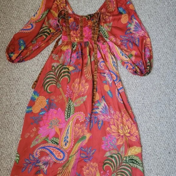 Farm Rio Mystic Bush Midi Boho Cold Shoulders Tropical Dress size XS - Picture 10 of 10